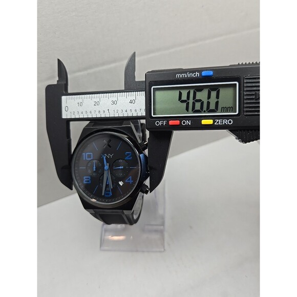 XNY by Seiko Chronograph Watch 46mm Black Blue Date Rubber Strap New Battery - Picture 5 of 10
